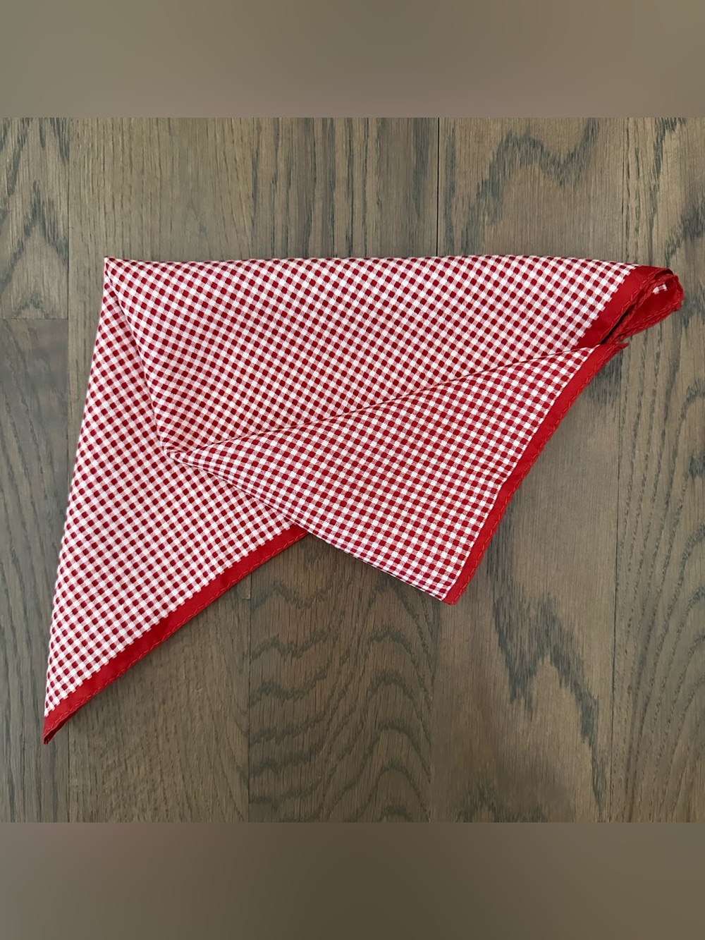 Vintage Gingham Check Print Silk Small Square Scarf in Red and White 14" square